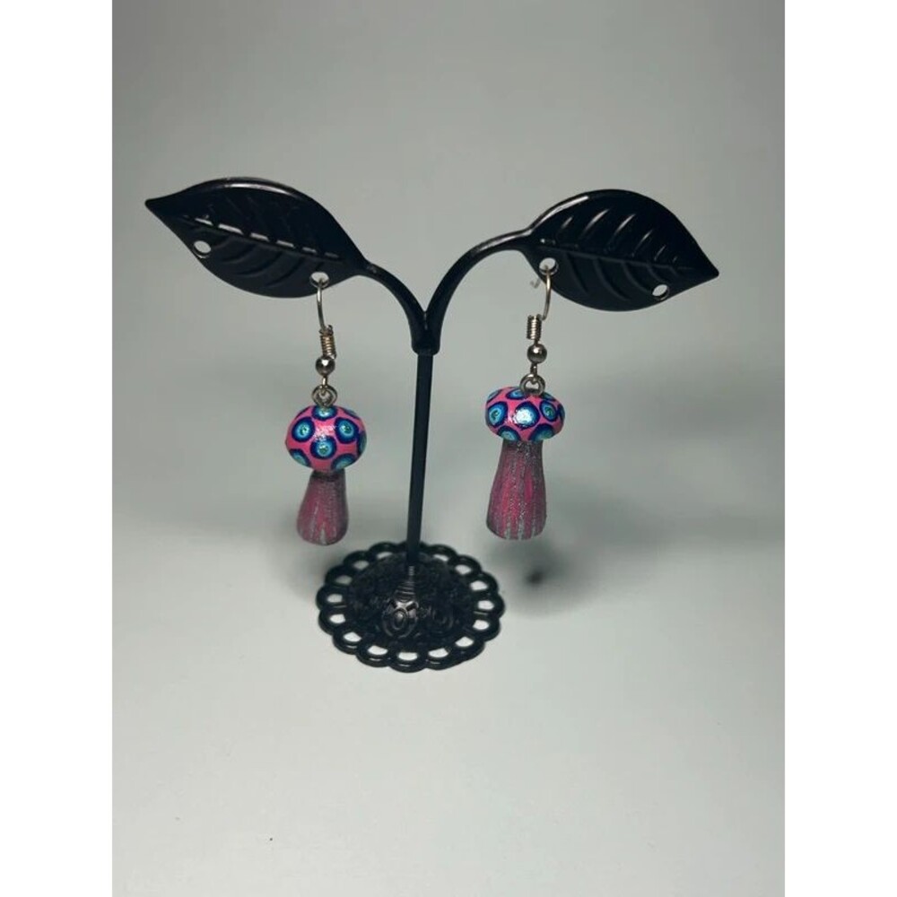 Handmade Colorful Mushroom Wood Earrings – Artisan Nature Jewelry
